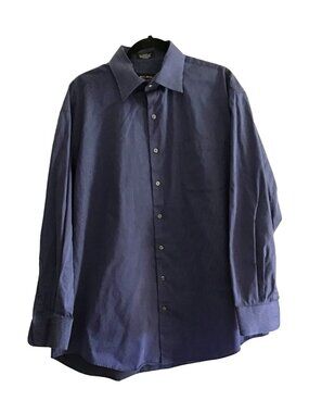 AXCESS- MENS STRIPED BLUE 100% COTTON NON-IRON BUTTON-DOWN SHIRT SIZE NECK 17